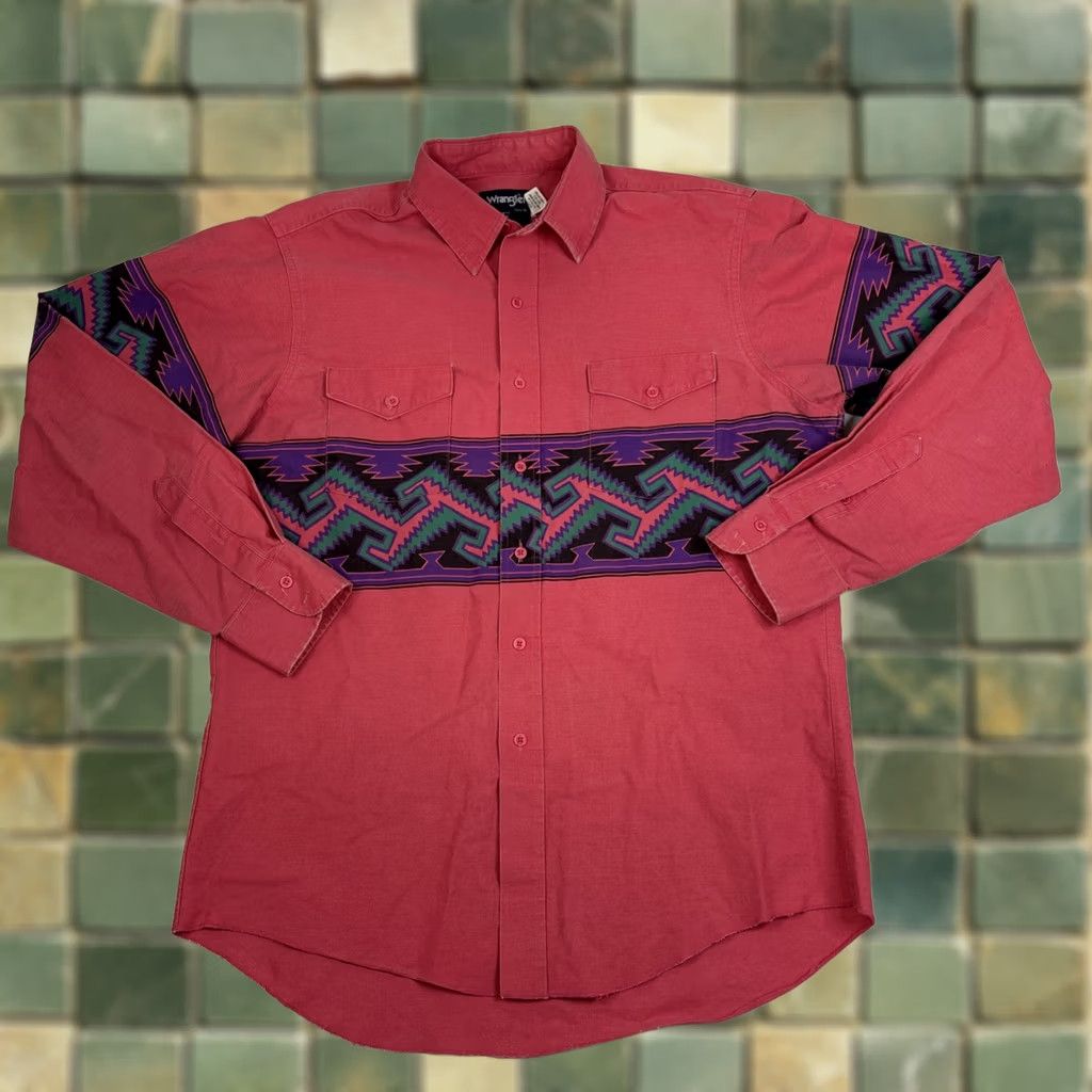 Wrangler VINTAGE Wrangler Brushpopper Button-Down Pink Aztec X Large Geometric Shirt Mens Size US XL / EU 56 / 4 - 1 Thumbnail