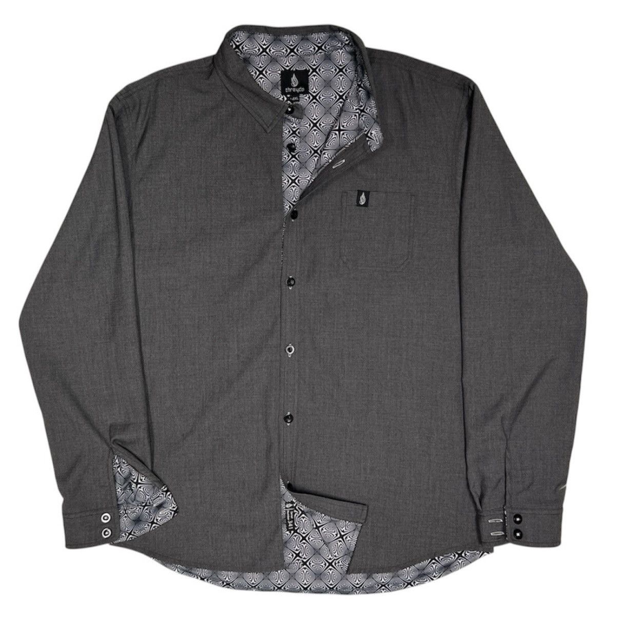 Other THREYDA Button Up Shirt - Gray w/ Psychedelic Lining - 4XL Size US XXL / EU 58 / 5 - 1 Thumbnail
