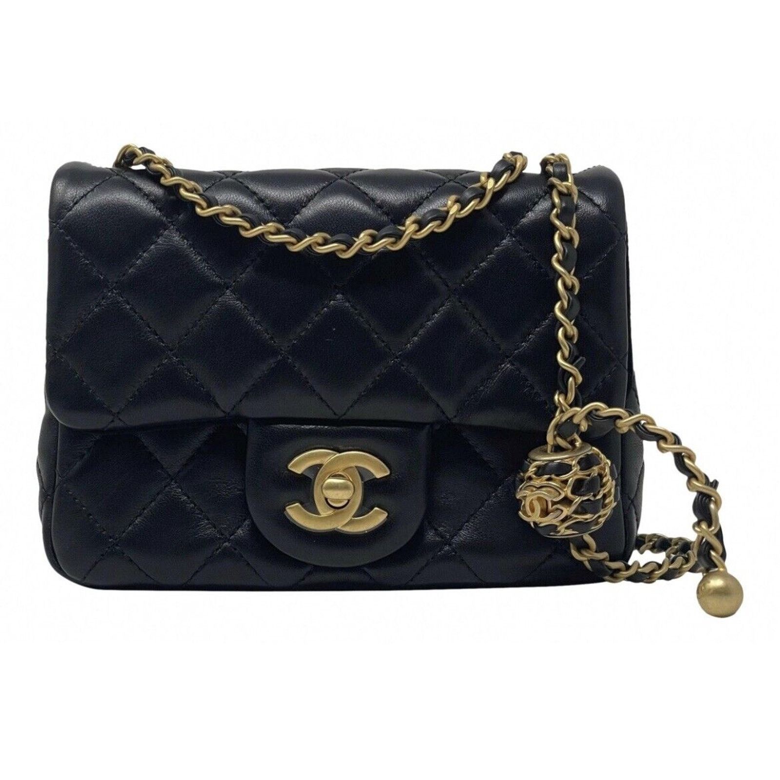 Chanel CHANEL 2022 Black Mini Square Pearl Crush Lambskin Flap Bag Size ONE SIZE - 2 Thumbnail