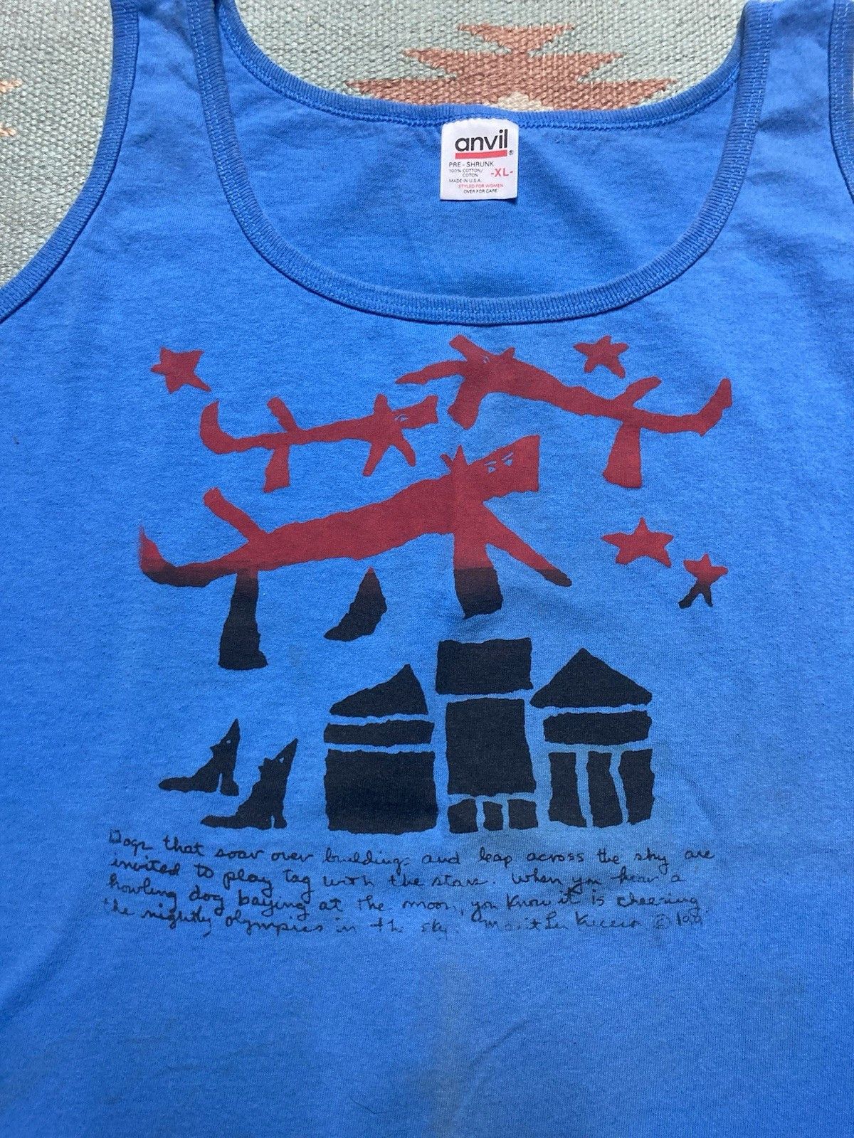 Vintage 90s tank top shirt Marit Lee Kucera dog folk art animal XL Size US XL / EU 56 / 4 - 4 Thumbnail