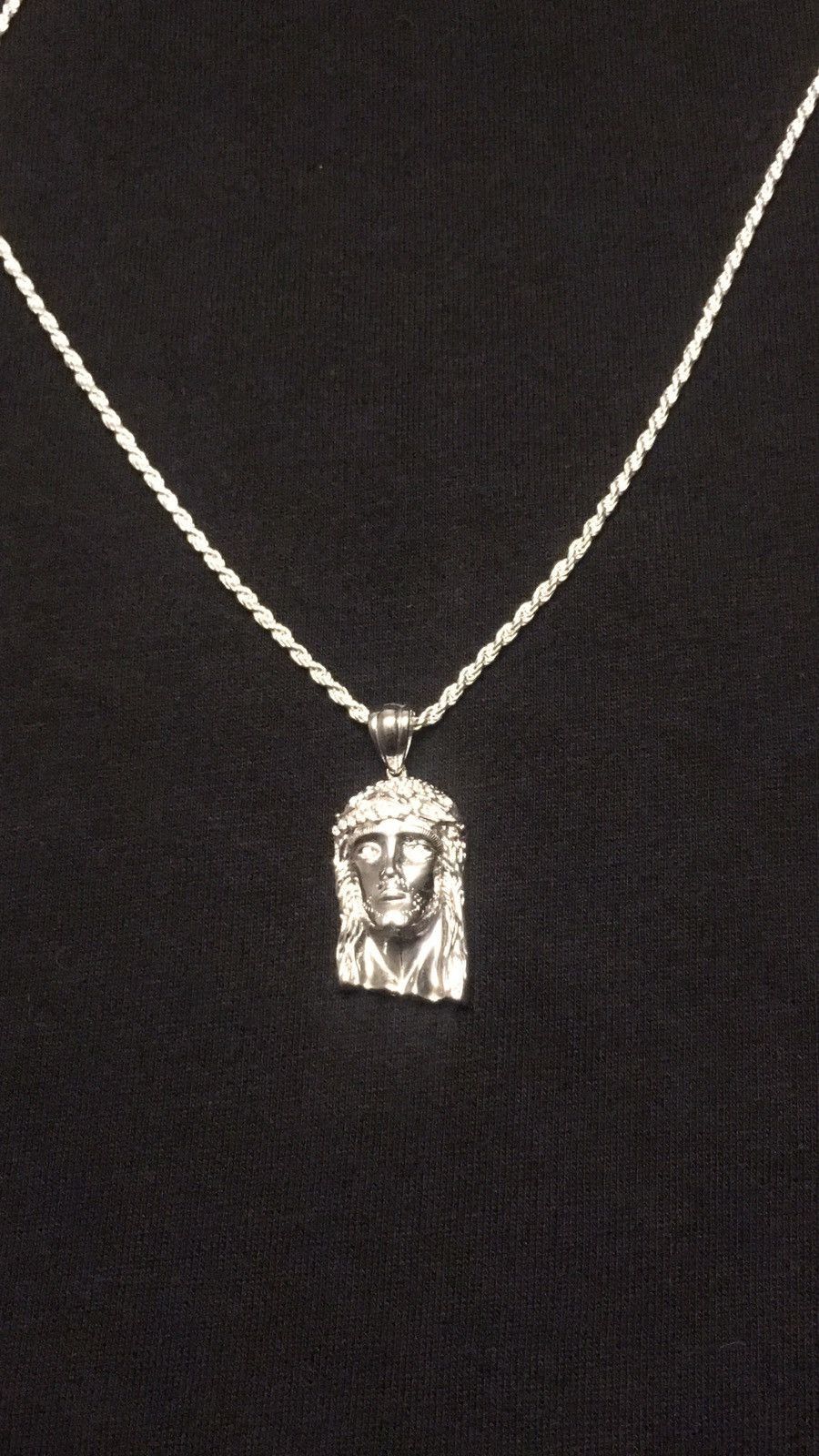 Solid Silver Chain Rope Chain 20in 2mm And Jesus Piece Set