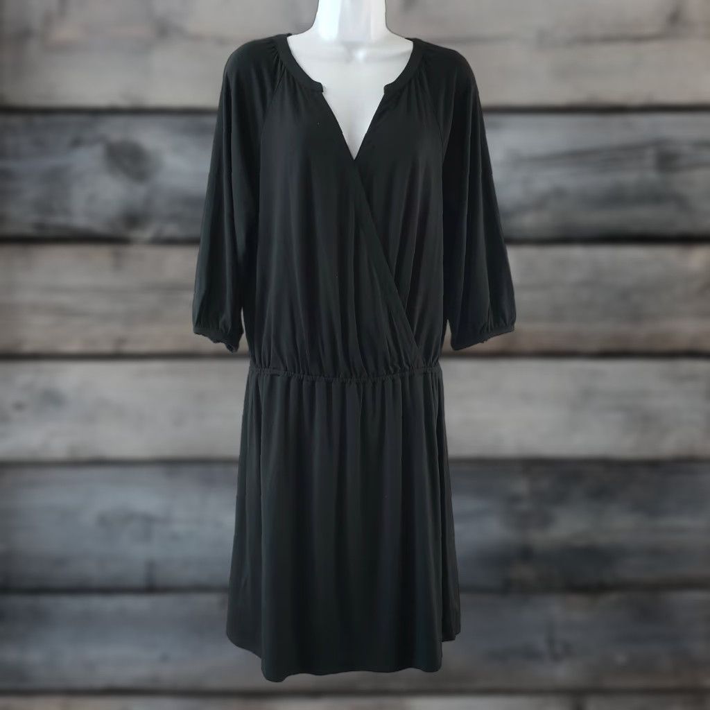 Tommy Bahama Tommy Bahama Womens Dress Solid Black 3/4 Sleeve Viscose Blend Small Dress Womens Black V-Neck Casual Knit Faux Wrap N/A Size S / US 4 / IT 40 - 1 Thumbnail