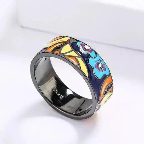 Japanese Brand × Jewelry × Vintage Creative Handmade Spinel Bird Flower Enamel Ring Size ONE SIZE - 2 Thumbnail