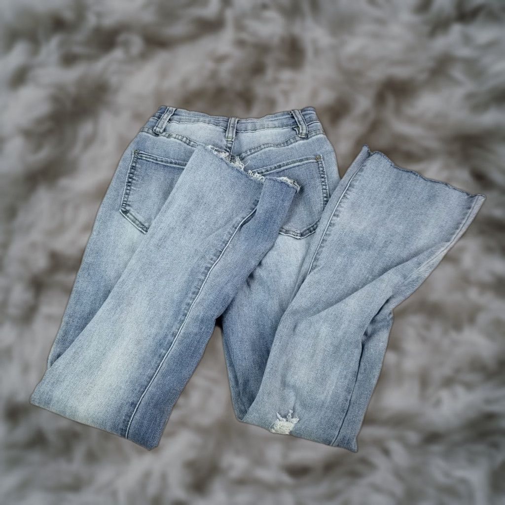 Denime YMI Dream Jeans Junior Size 3 High-Rise Denim Flare Button Fly 5-Pocket - Blue - Teens Mens Girls Womens Size 26" / US 2 / IT 38 - 1 Thumbnail