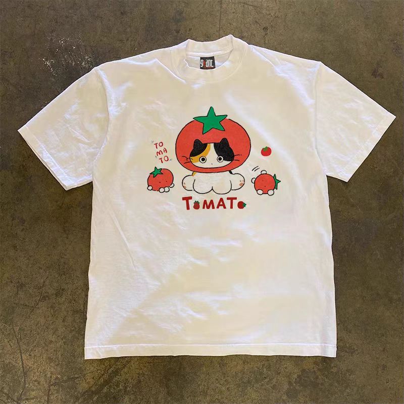 Japanese Brand × Vintage White casual retro tomato cat print t-shirt Size US M / EU 48-50 / 2 - 1 Thumbnail