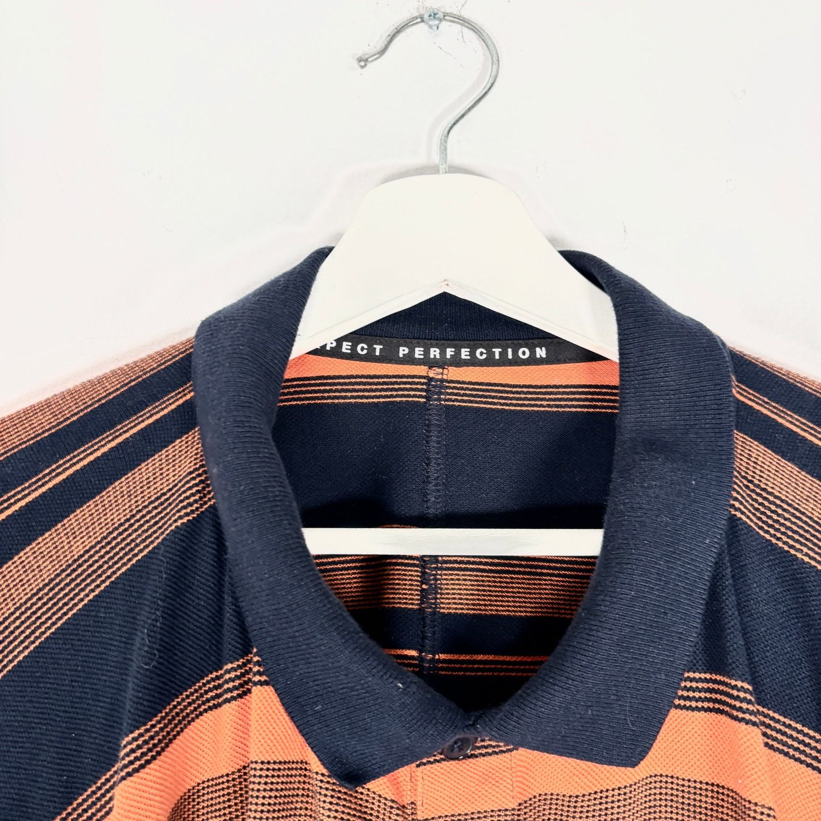 Martine Rose Martine Rose Orange/Navy Striped Logo Long-Sleeve Polo Shirt Size US L / EU 52-54 / 3 - 4 Thumbnail