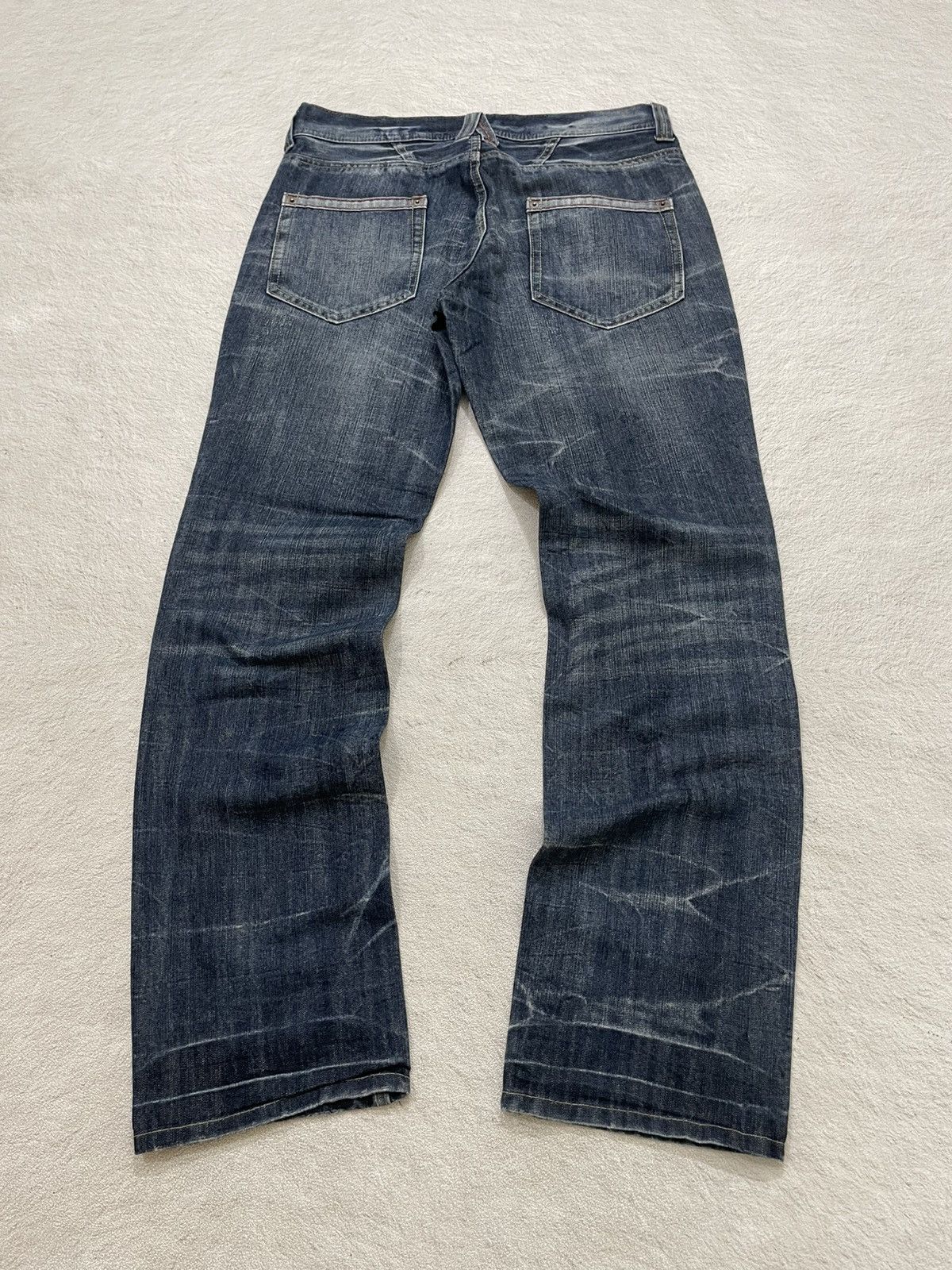 Japanese Brand 00s Japanese Whiskered Denim Heavy Fade Straight Fit Y2K Size US 34 / EU 50 - 6 Thumbnail