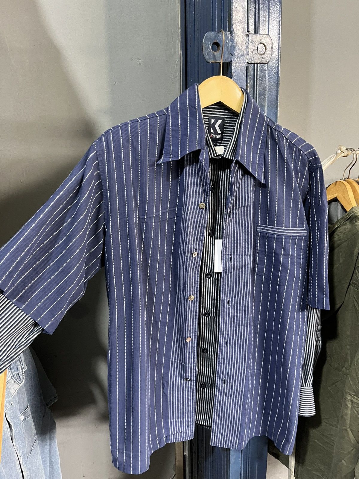 Kansai Yamamoto Kansai yamamoto hybrid striped double layer button shirt Size US M / EU 48-50 / 2 - 4 Thumbnail