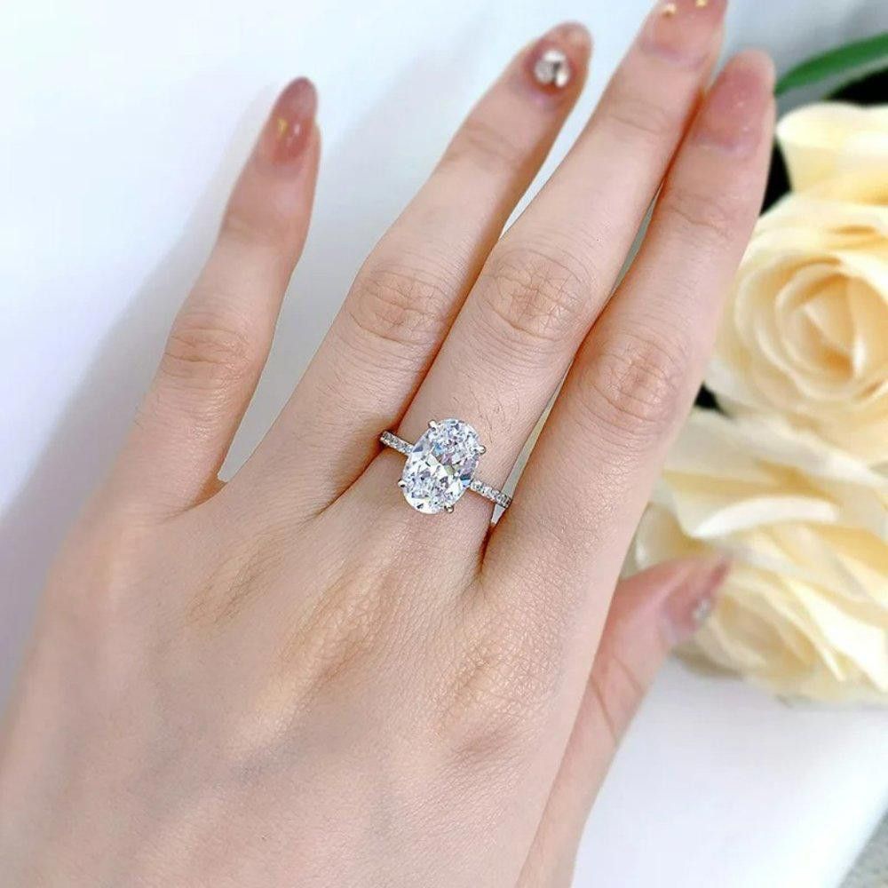 Designer Sterling Silver 14mm Oval Engagement Ring - Size 7 Size ONE SIZE - 7 Thumbnail