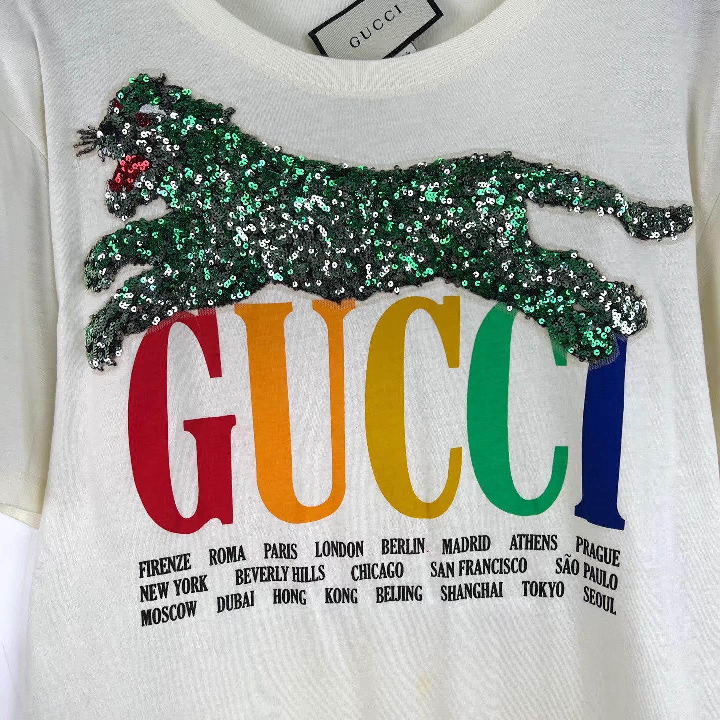 Gucci Gucci Off-White Leopard & Sequin Logo Print Short Sleeve K12 Size US M / EU 48-50 / 2 - 3 Thumbnail