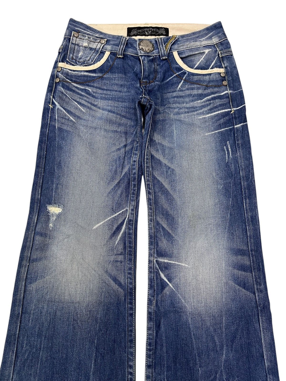 Japanese Brand × Vintage Red Pepper Y2K Wide-Leg Flare Distressed Jeans Embroidered Size US 30 / EU 46 - 3 Thumbnail
