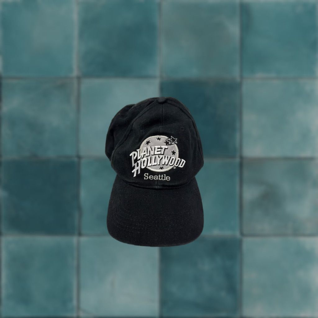 Planet Hollywood VINTAGE Planet Hollywood Hat Cap Strap Back Black Seattle Embroidered Mens 90s Size ONE SIZE - 1 Thumbnail