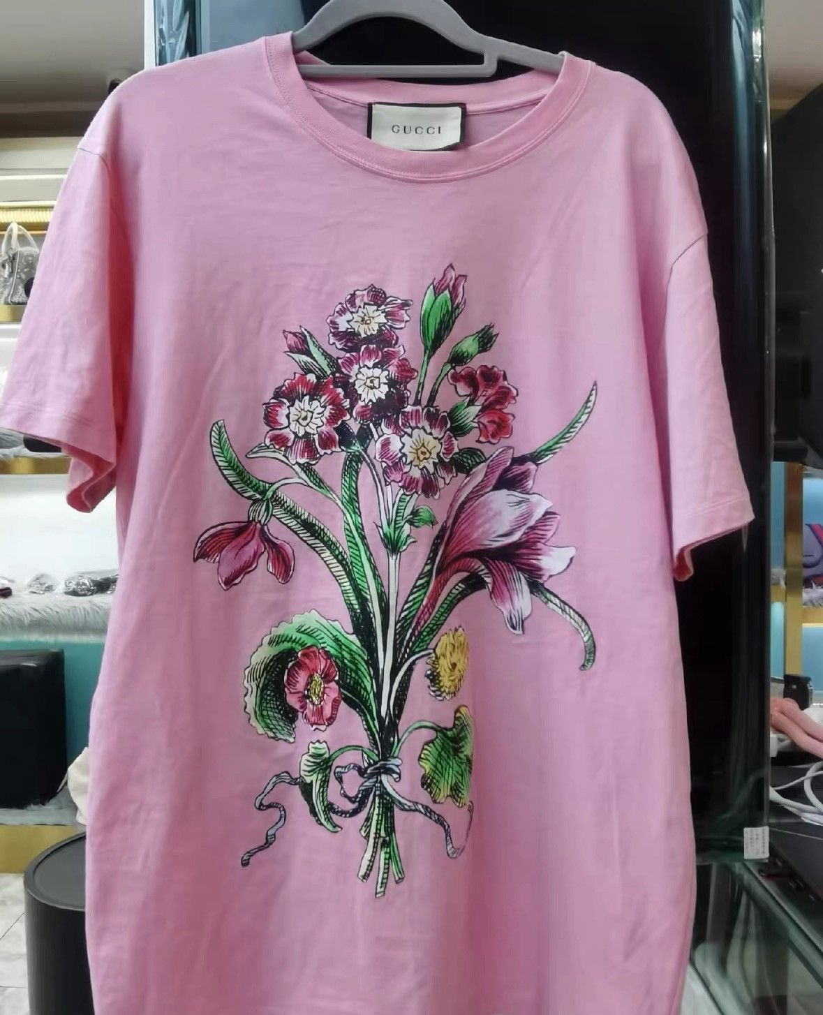 Gucci Gucci Floral printed round-neck pink cotton short-sleeved T Size US S / EU 44-46 / 1 - 1 Thumbnail