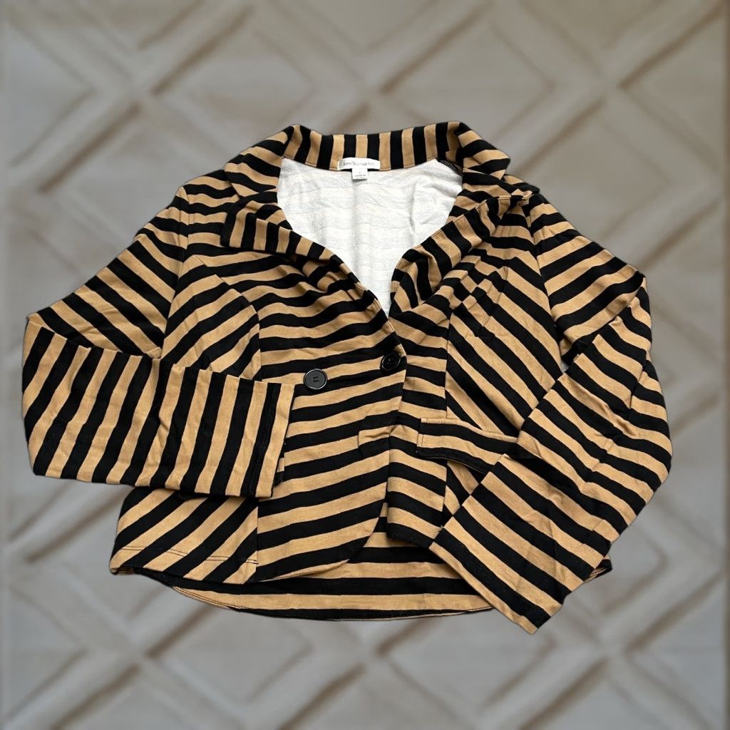 Vintage John Paul Richard Blazer Womens Large Brown Black Striped Cotton Casual Size L / US 10 / IT 46 - 1 Thumbnail