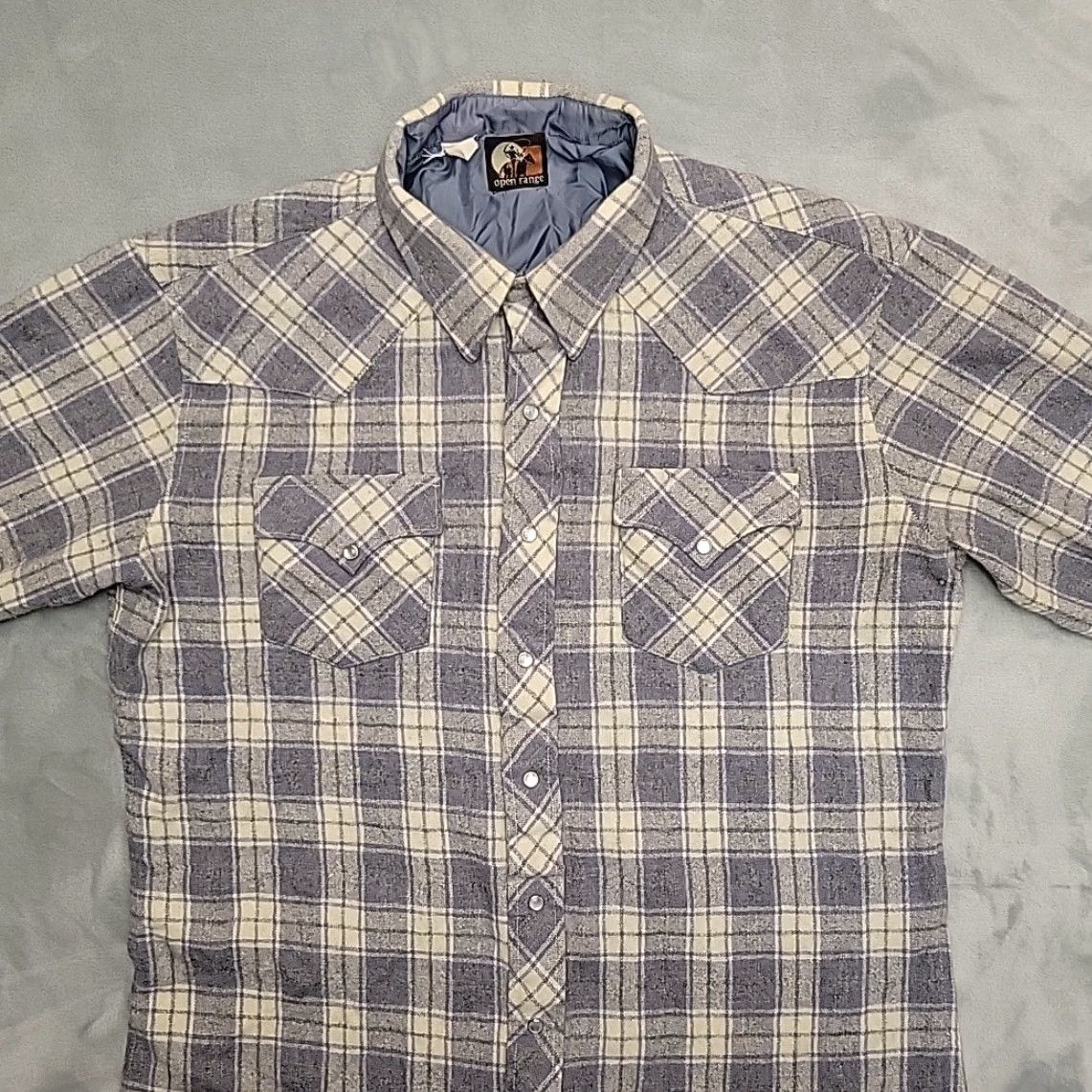Vintage VTG Open Range Wool Shirt Mens Large Purple Gray Plaid Western Pearl Snap Shirt Size US L / EU 52-54 / 3 - 4 Thumbnail