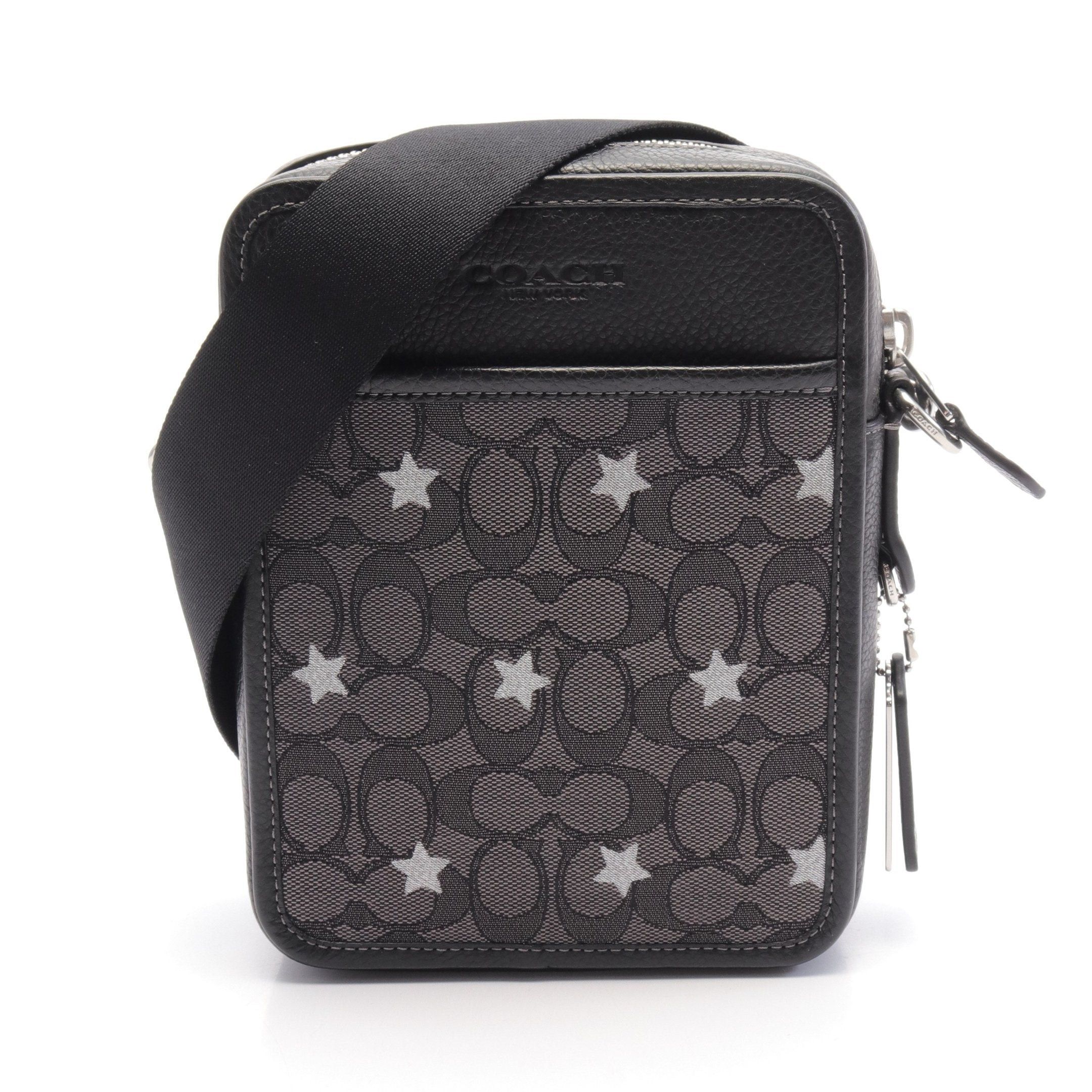 Coach Sullivan Signature Shoulder Bag Star Canvas Leather Black
