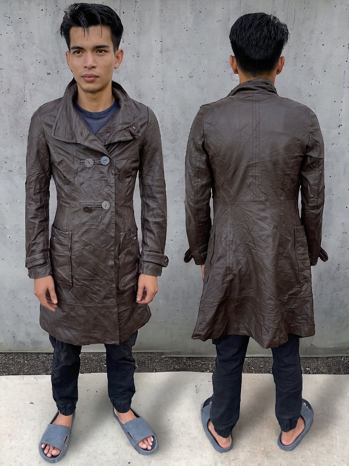 image of Leather Jacket x Mango Suit Double Breasted Sheepskin Leather Coat in Brown, Women's (Size Small)