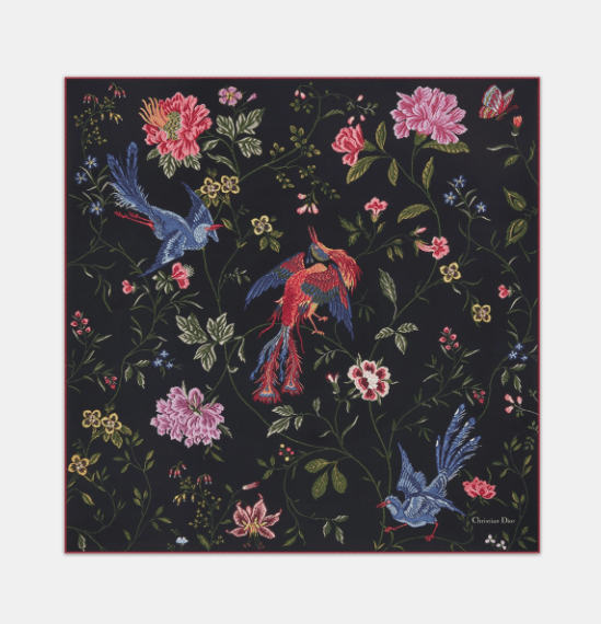o1w1db10424 Size: OS Dior Birds Square Scarf in Multicolor