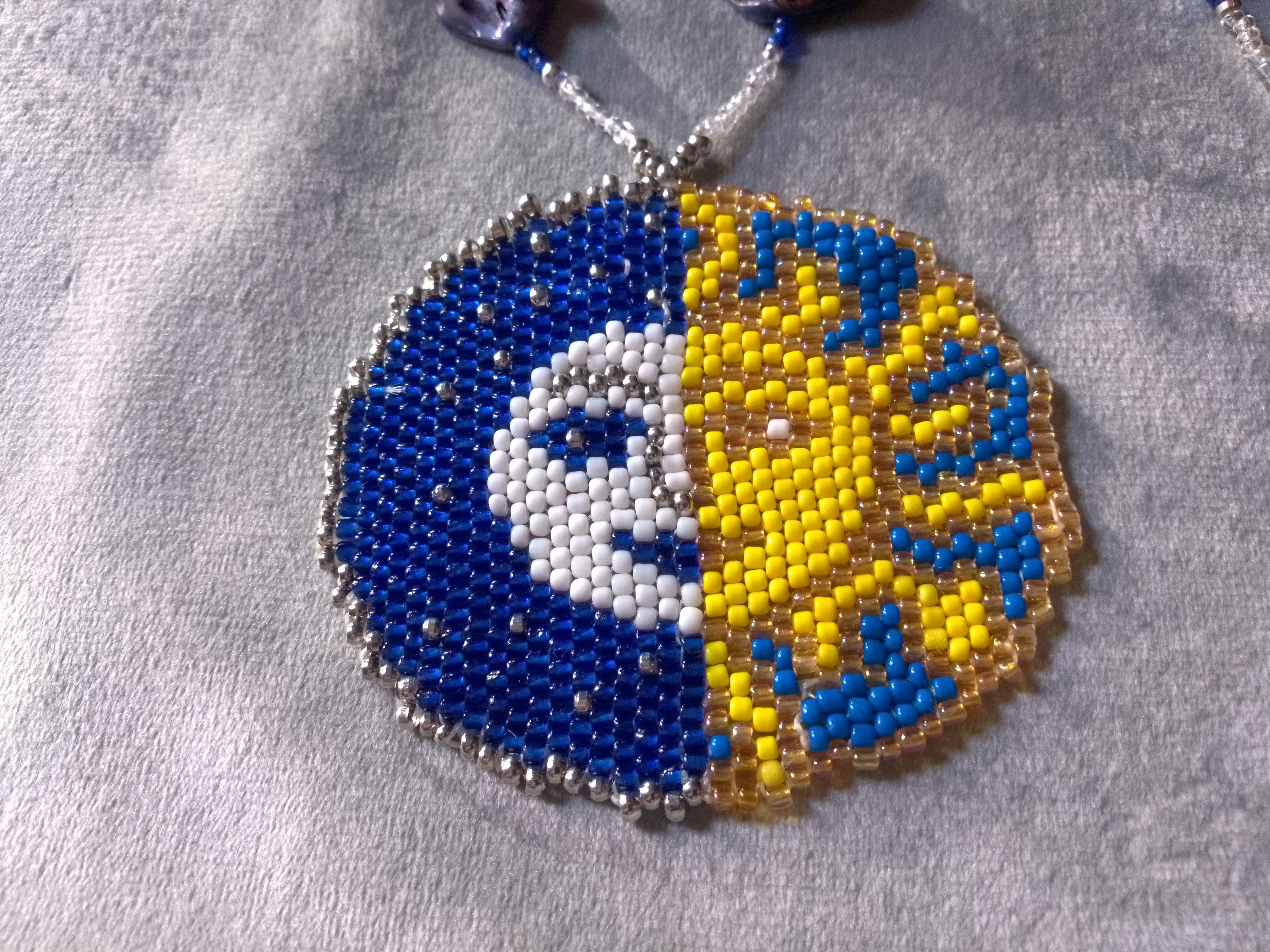 Handmade Necklace Long Blue Mothe of Pearl Beaded Pendant Sun Moon Size ONE SIZE - 8 Thumbnail