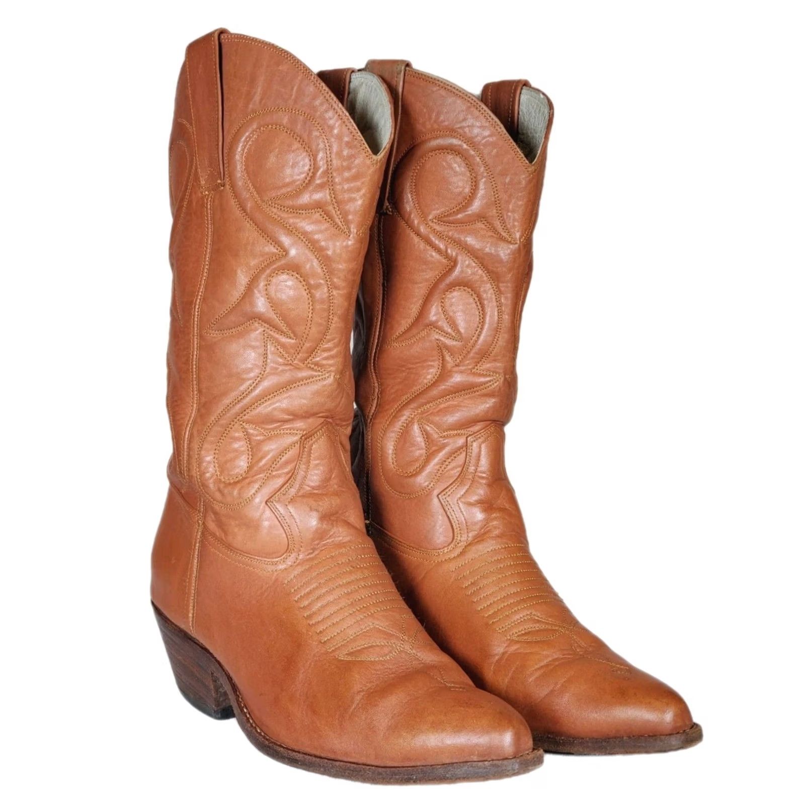 Vintage VTG Light Brown Leather Western Cowgirl Boots Embroidered Women's US 6* Dress/Boots Casual Western, Cowgirl, Ranch Mens Womens Girls Boys Size US 6 / IT 36 - 2 Thumbnail