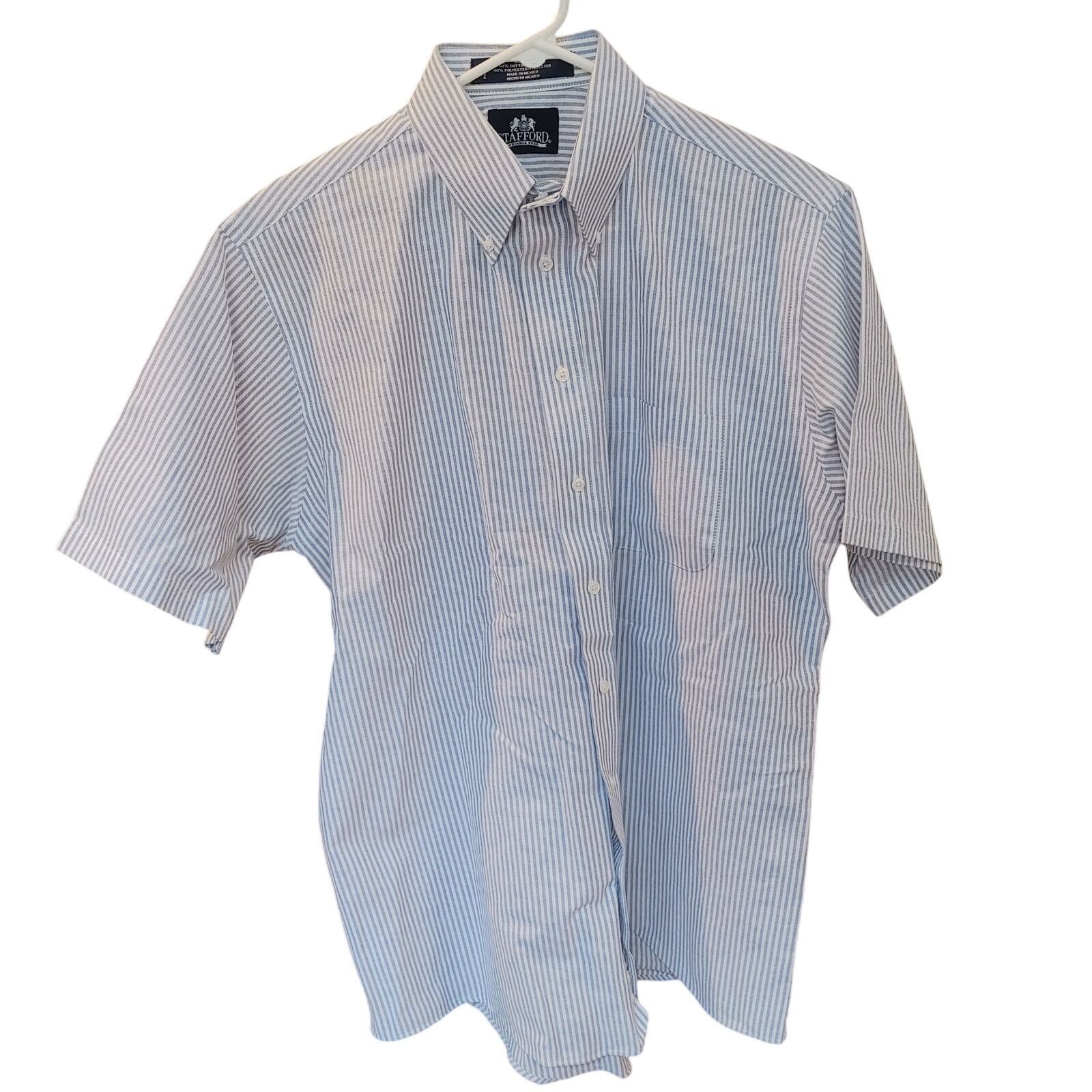 Other Stafford Men's 16.5 White/Blue Stripe Short Sleeve Bttn Dwn Size XXL / US 16-18 / IT 52-54 - 1 Thumbnail