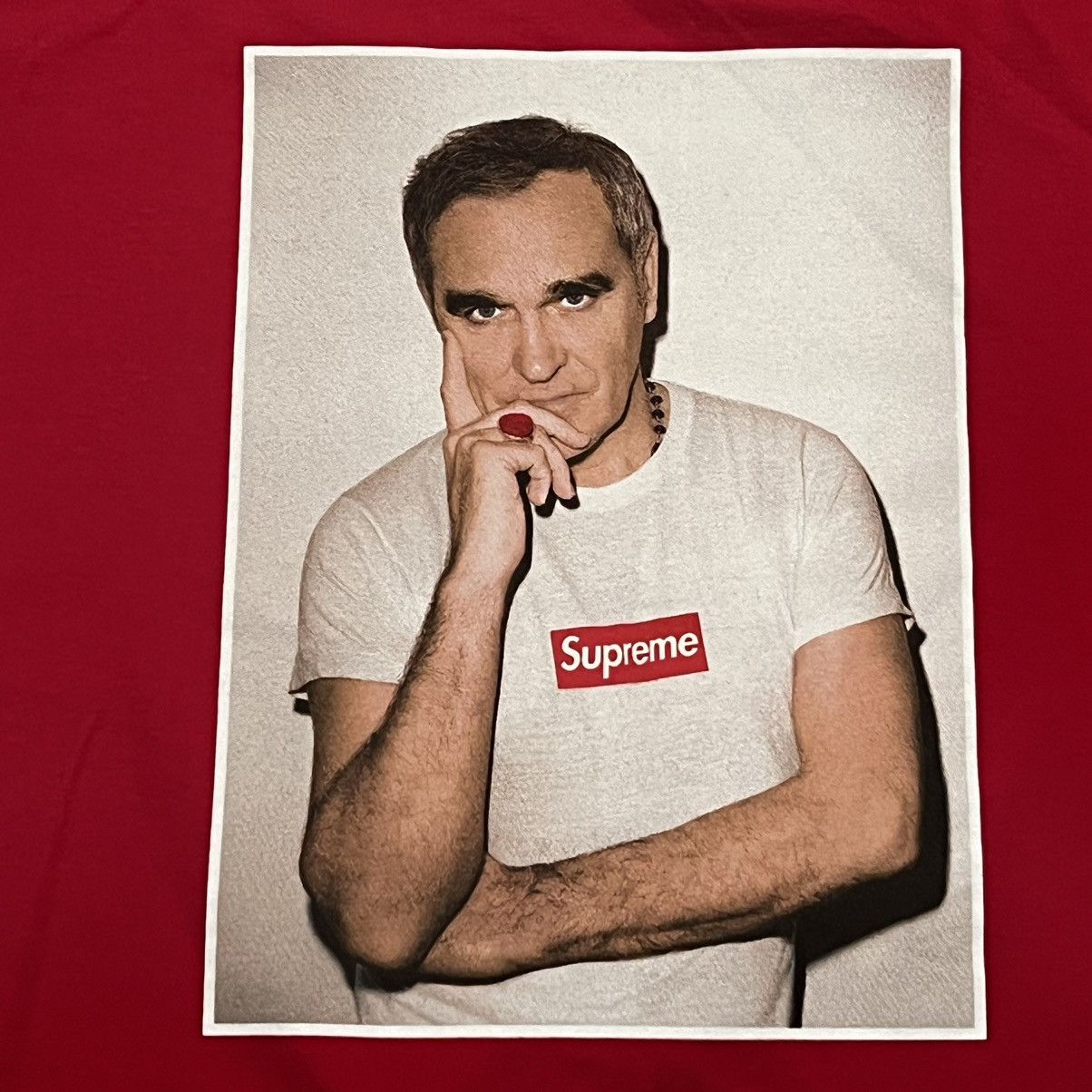 image of Supreme Morrissey Tee Photo Tee in Red, Men's (Size XL)