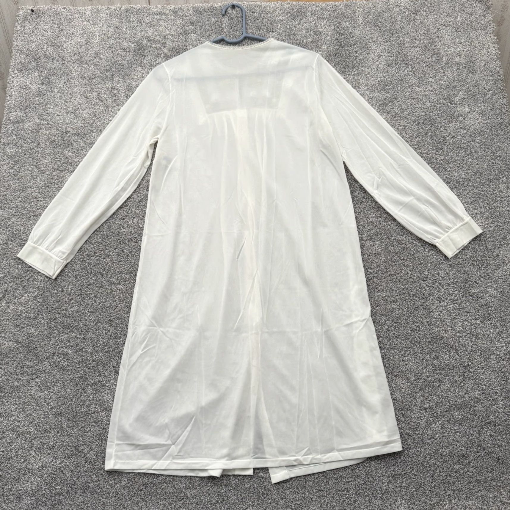 JCPenney VINTAGE 70s Nightgown Gown Medium White Nylon Lace Embroidery Cottagecore Romantic Long Sleeve Button Round Neck Women M Size ONE SIZE - 8 Thumbnail