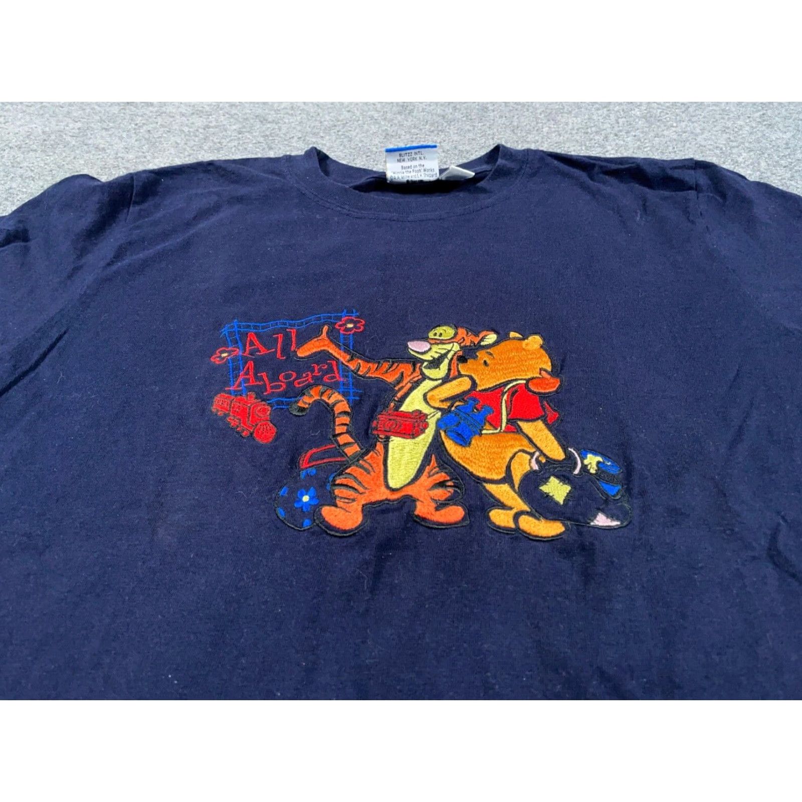 Disney VINTAGE Winnie the Pooh T-Shirt Dark Blue Embroidery Adult Large Tag Cotton Crew Neck Short Sleeve 90s Disney Graphic Tee Mens Size US M / EU 48-50 / 2 - 7 Thumbnail