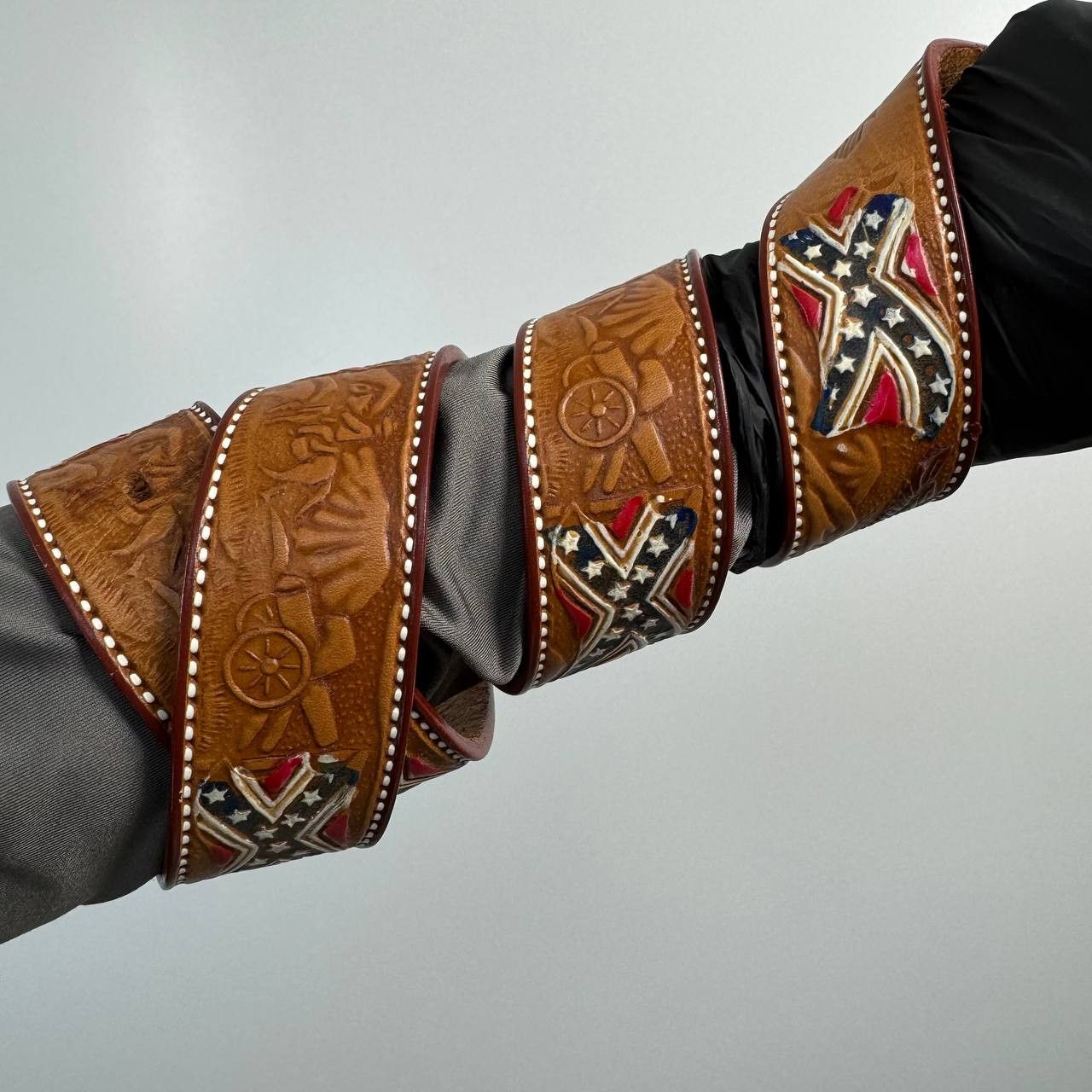 Stars & Stripes Vintage Stars And Stripes Western Leather Belt Tooled Brown Size 34 - 2 Thumbnail
