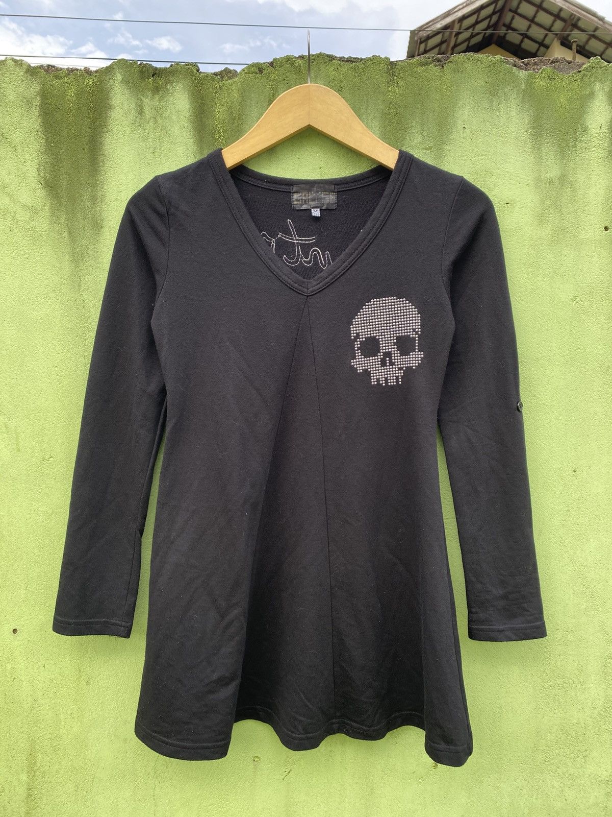 Galyge Black Tunic Dress With A Skull Crossbones Rhinestone