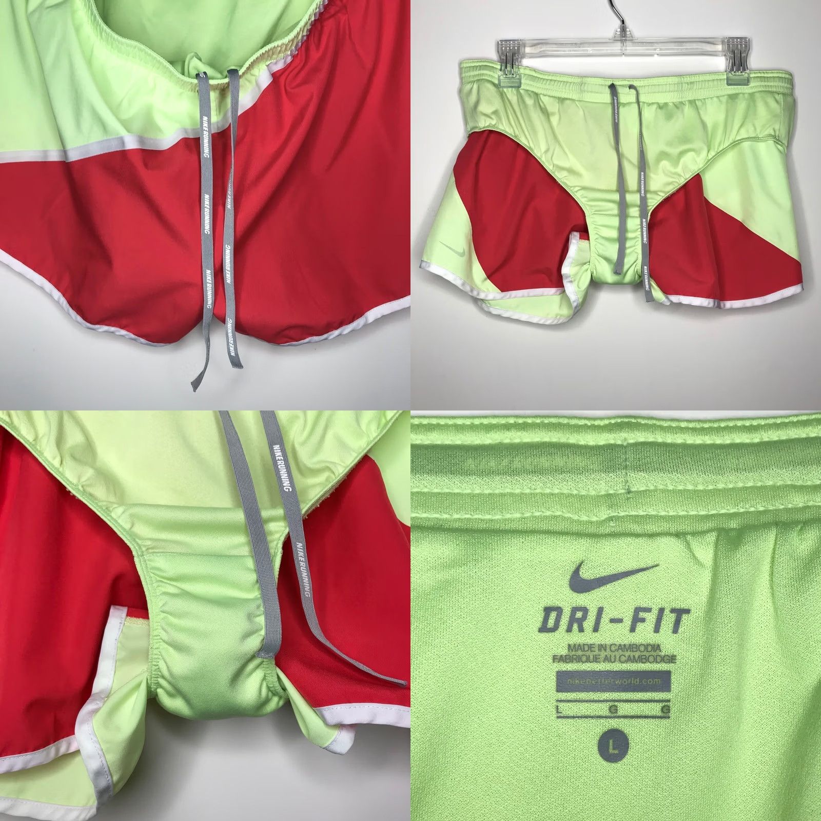 Nike Nike Dri Fit Running Shorts Womens Large Green Red Zip Pocket Activewear Size 36" / US 14 / IT 50 - 8 Thumbnail