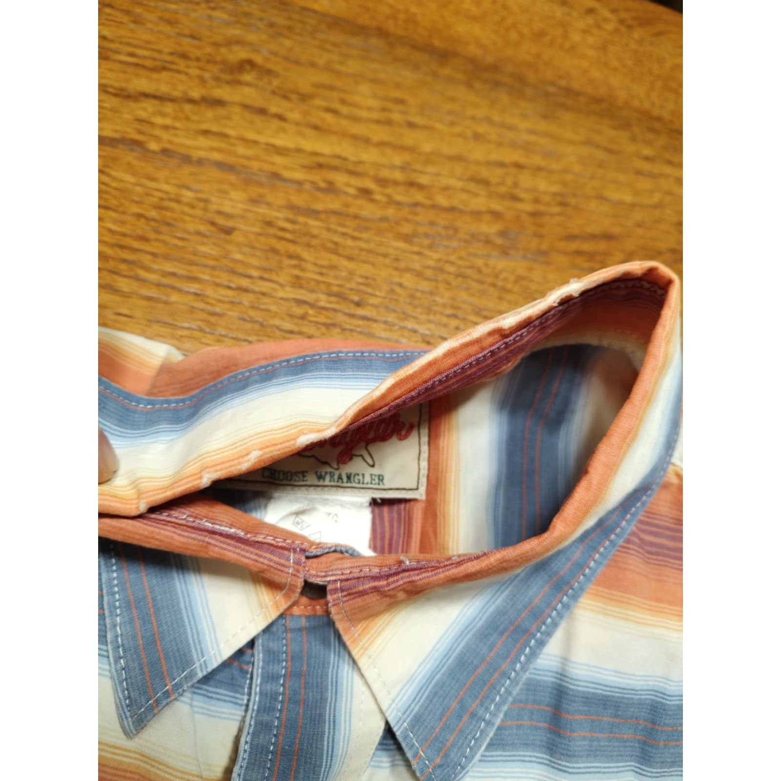 Wrangler Wrangler Mens XL Orange White Blue Sawtooth Striped Pearl Snap Western Cowboy Size US XL / EU 56 / 4 - 4 Thumbnail