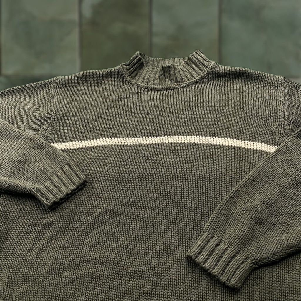 Olive VINTAGE Striped Knit Sweatshirt Mens M Olive Green 90S Y2K Heavy Acrylic Sweater Size US M / EU 48-50 / 2 - 1 Thumbnail