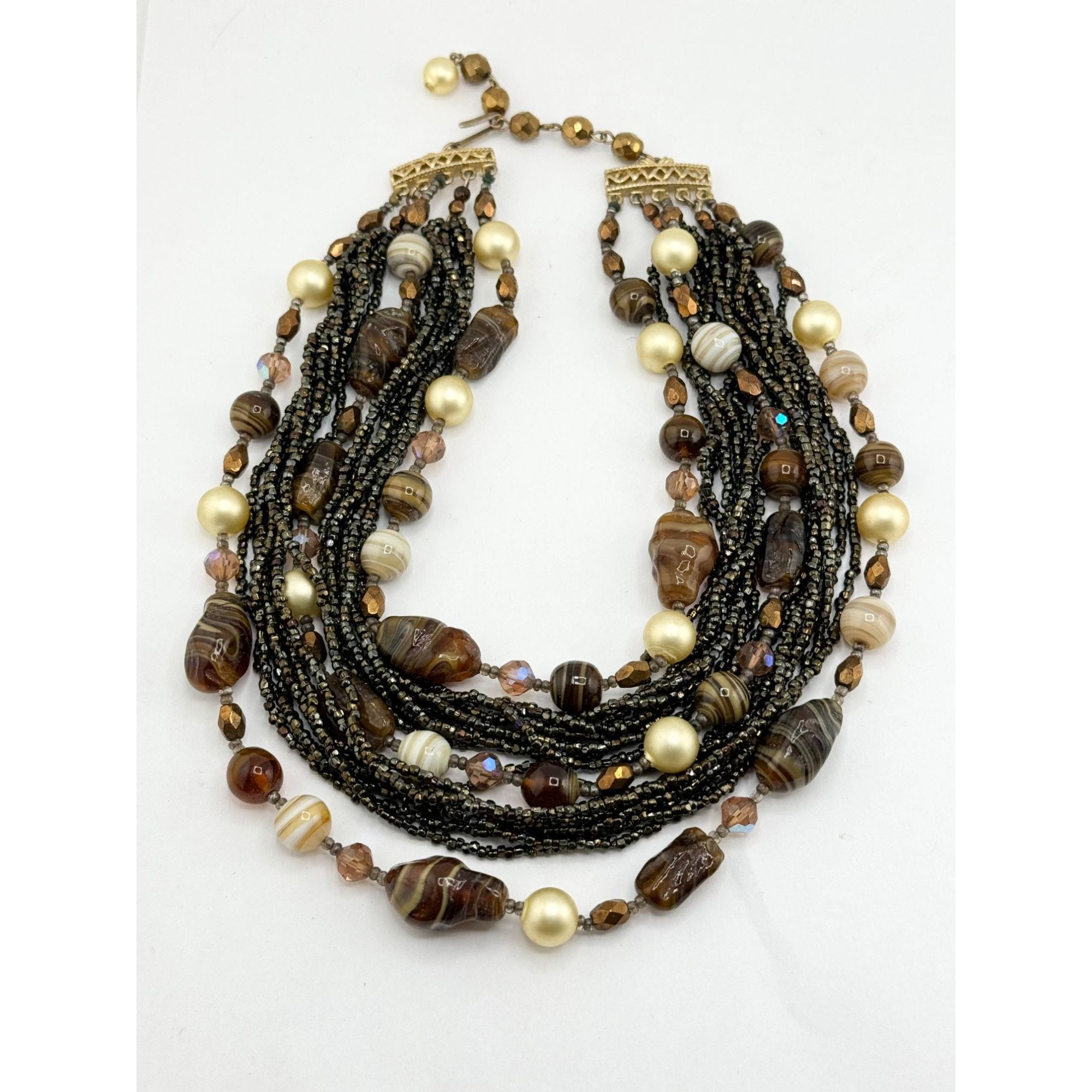 Vintage Vintage poured art glass crystal multi strand bronze beaded Size ONE SIZE - 2 Thumbnail
