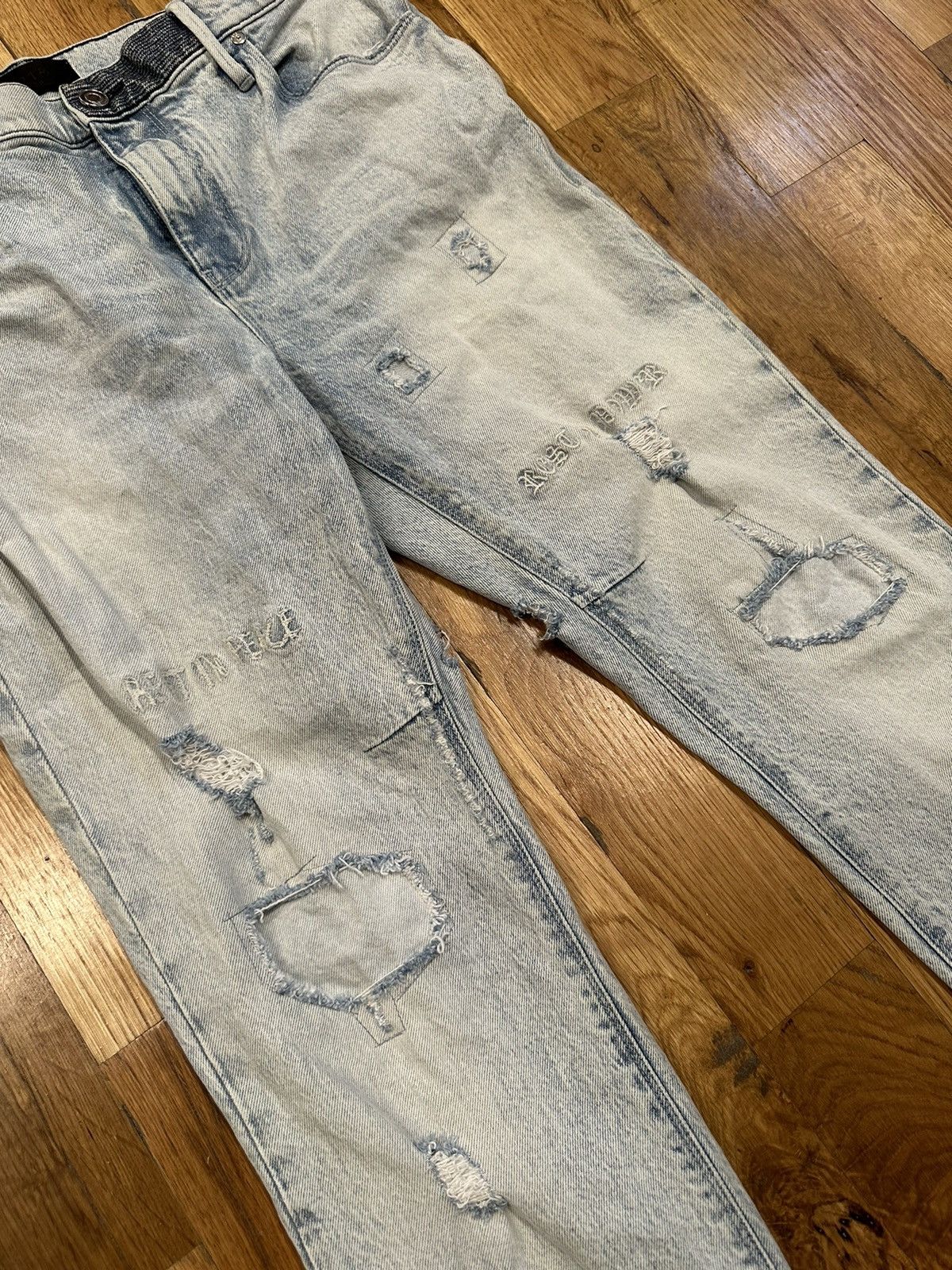 Rta Rta Rest In Peace Patch Washed Blue Denim Jeans Size 33 Size US 33 - 3 Thumbnail