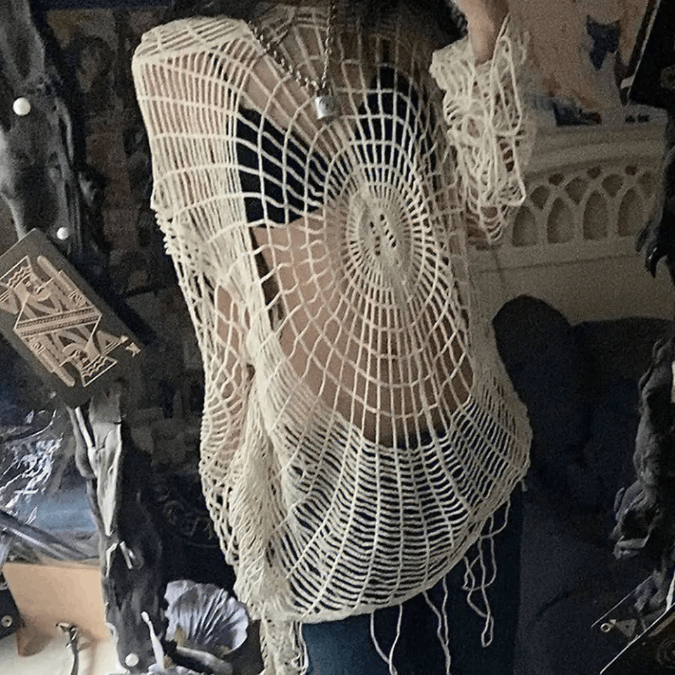 Designer × Vintage Y2K Spider Web with Holes Hooded Pullover Knitted Sweater Size US M / EU 48-50 / 2 - 7 Thumbnail