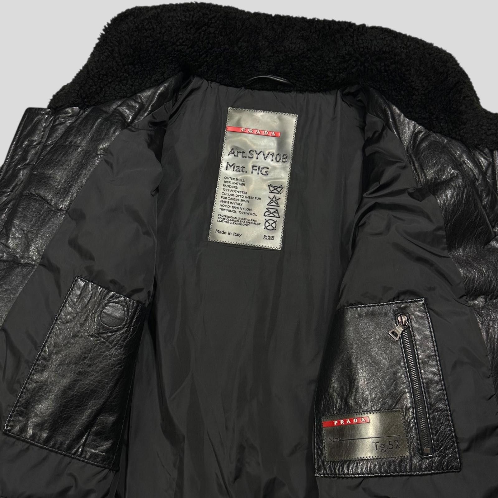 Prada Sport 00’s Leather Aviator Fur Collar Hooded Puffer L