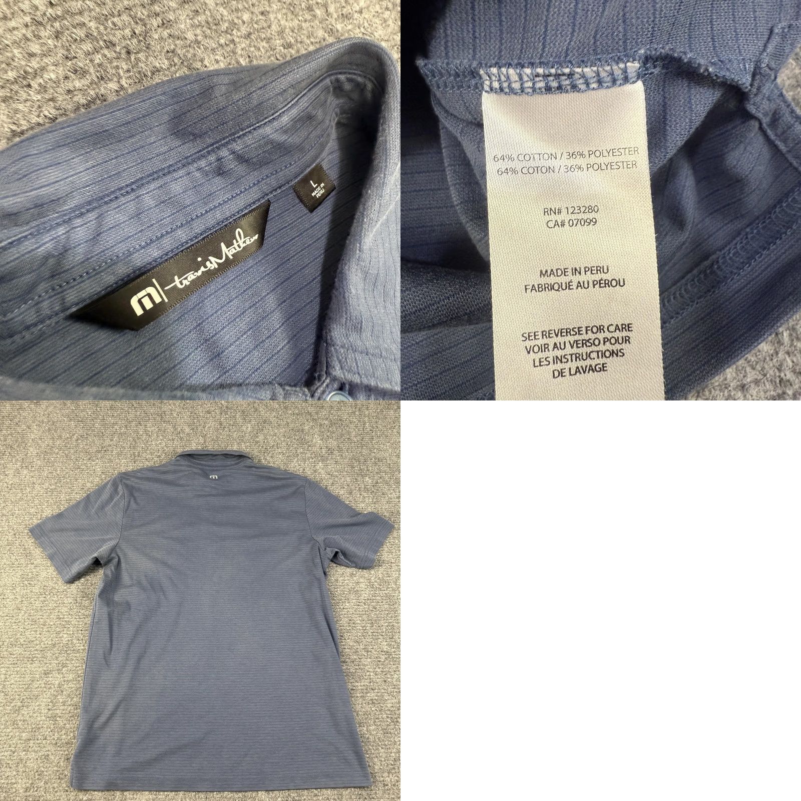 TravisMathew TravisMathew Polo Shirt Mens Large Blue Palm Stripe Golf Performance Stretch Size US L / EU 52-54 / 3 - 8 Thumbnail