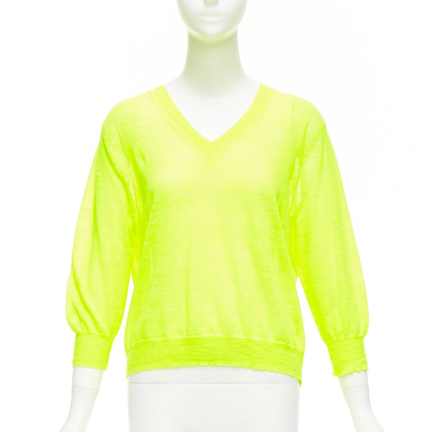 J.Crew J.CREW neon yellow V neck 3/4 sleeves sweater pullover S Size S / US 4 / IT 40 - 1 Thumbnail