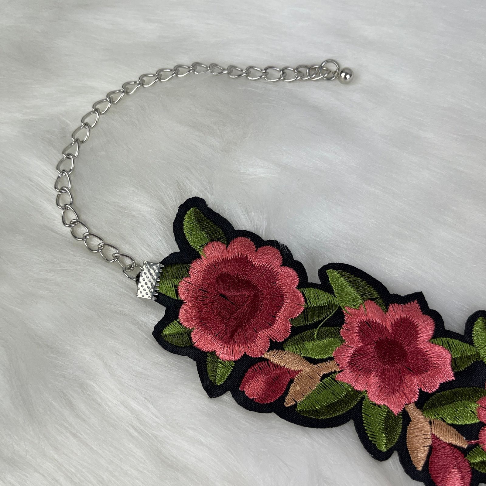 Other Embroidered Floral Choker Necklace Pink Green Black NWOT Size ONE SIZE - 2 Thumbnail