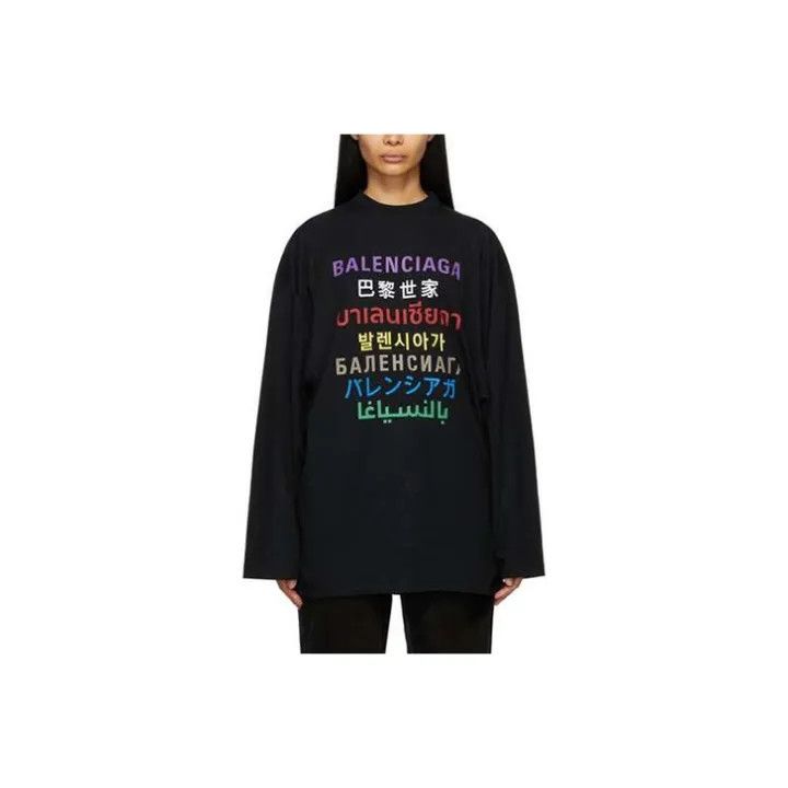 Balenciaga Balenciaga Multilingual Print Long Sleeve T-Shirt Size US S / EU 44-46 / 1 - 1 Thumbnail