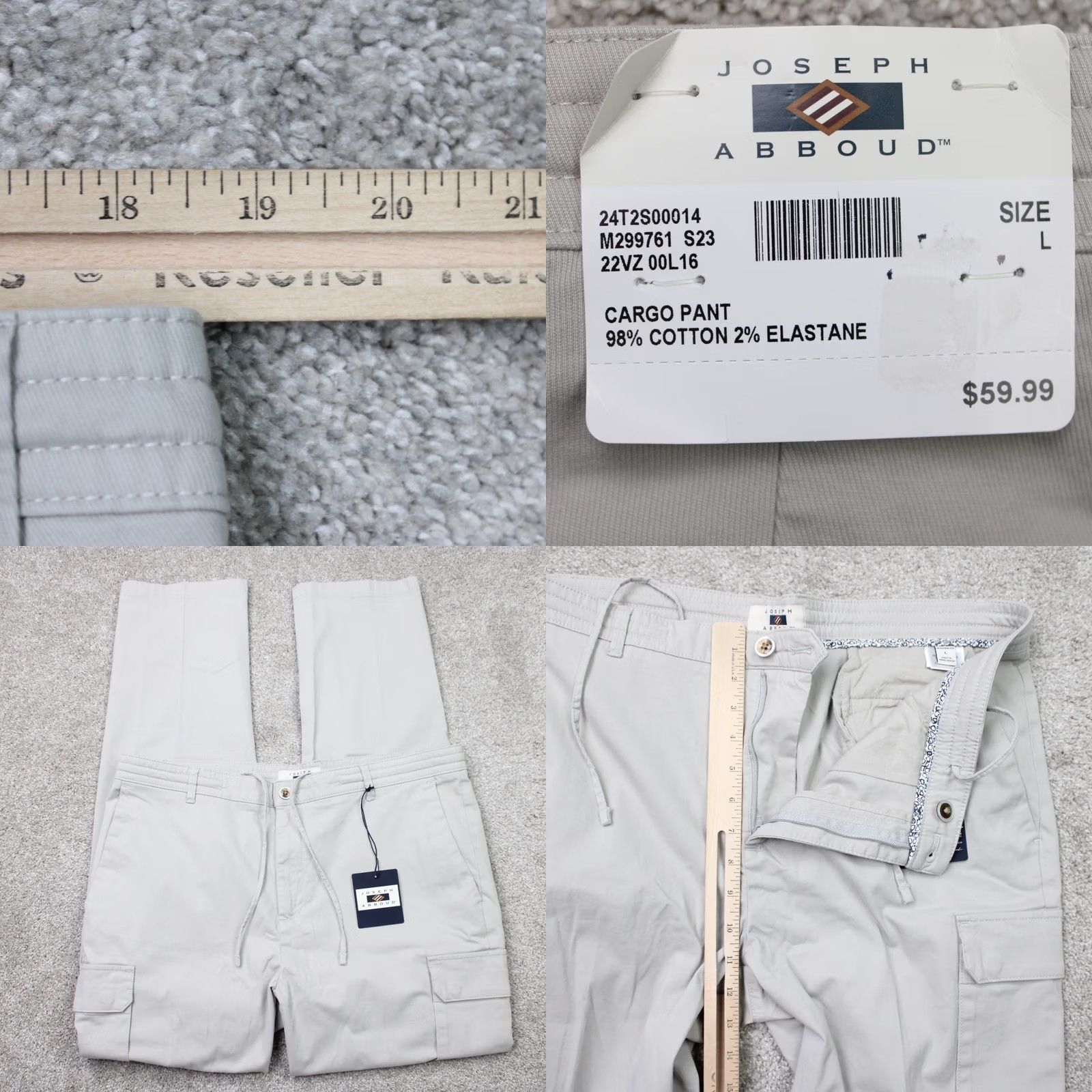 Joseph Abboud Joseph Abboud Pants Mens Large Beige Chino Cargo Drawstring Stretch 38x32 Regular Straight Waist 38 Beig e NWT Pants Size US 33 - 8 Thumbnail