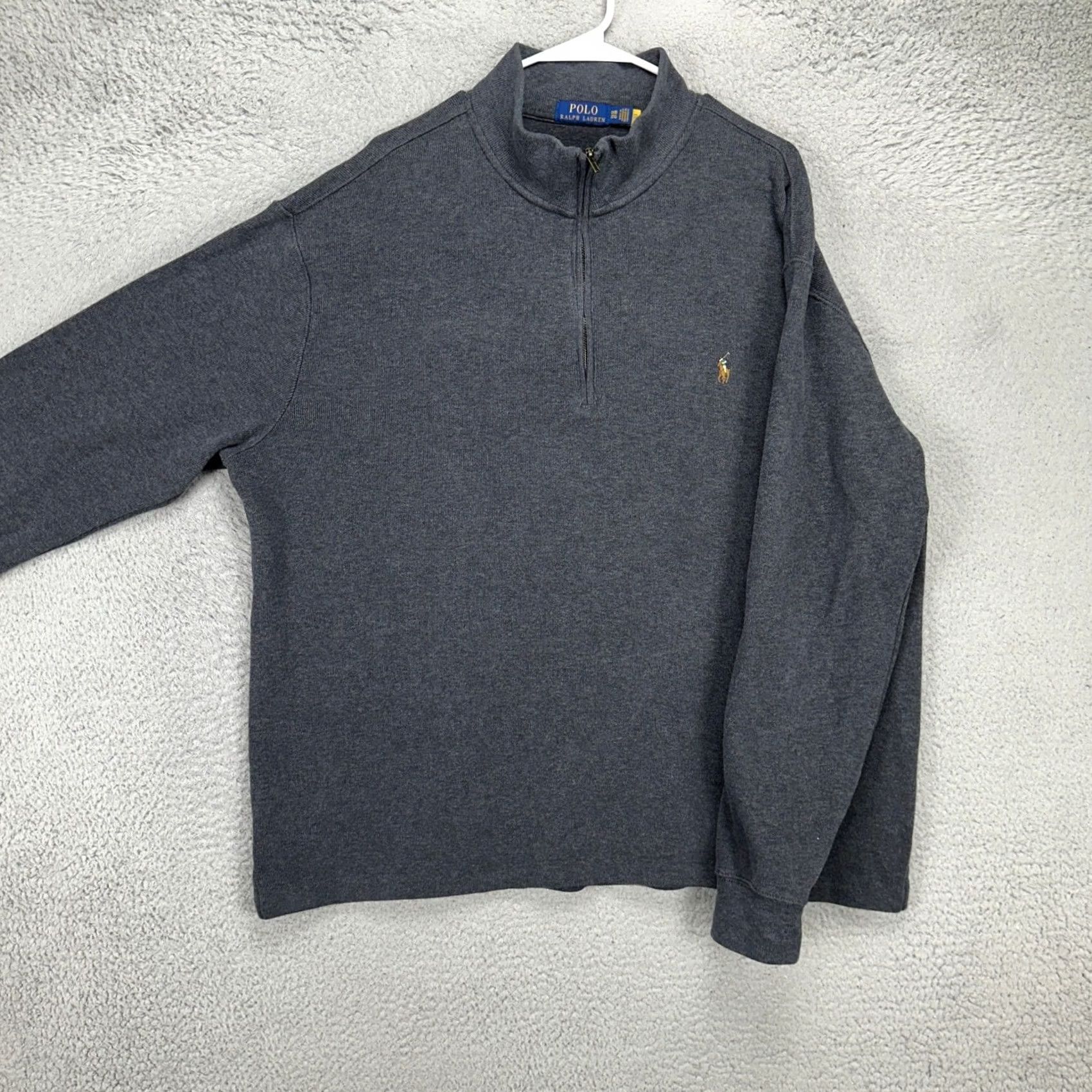 Polo Ralph Lauren Polo Ralph Lauren Mens Big 1XB Grey French Rib Half Zip Sweater Knit Mock Neck Pullover Casual Sweater Size US XL / EU 56 / 4 - 2 Thumbnail