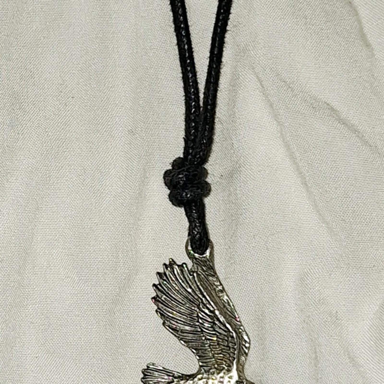 Designer Pewter EAGLE Charm Pendant Holding Lite Green Stone Size ONE SIZE - 4 Thumbnail