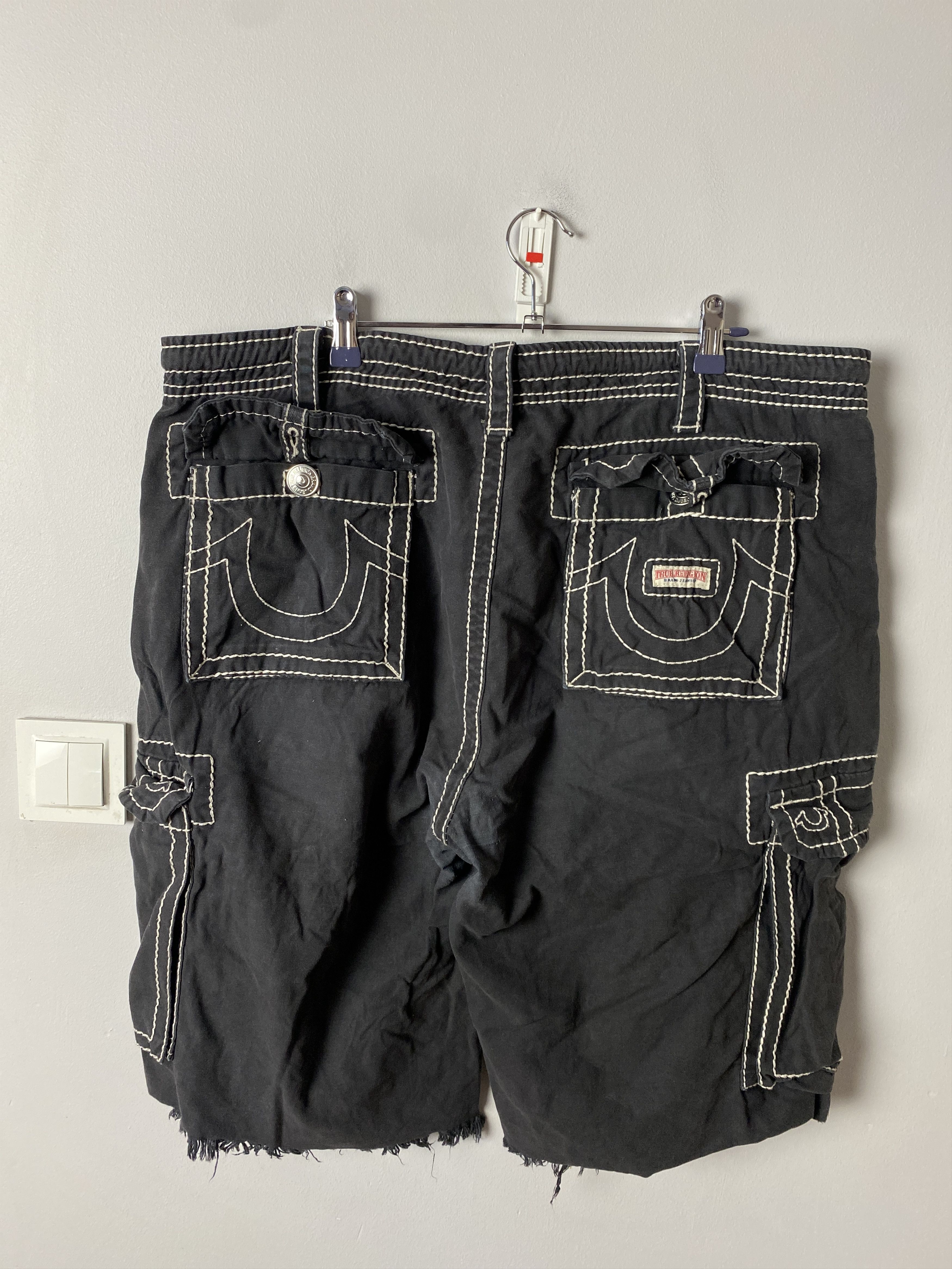 image of Avant Garde x True Religion Baggy Jorts Shorts Stitching Y2K Opium in Black, Men's (Size 38)