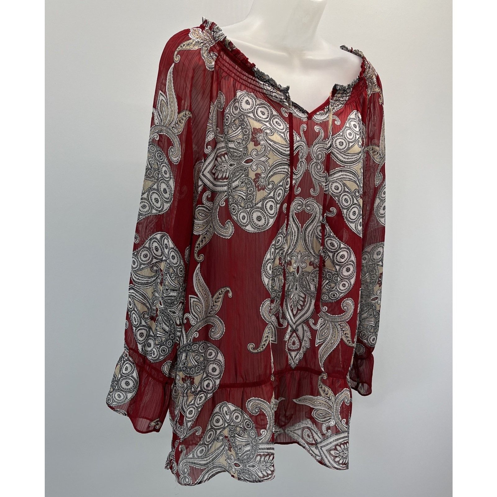 Chicos CHICO's 2 Womens L Blouse Shirt Burgundy Black Tan Size L / US 10 / IT 46 - 2 Thumbnail