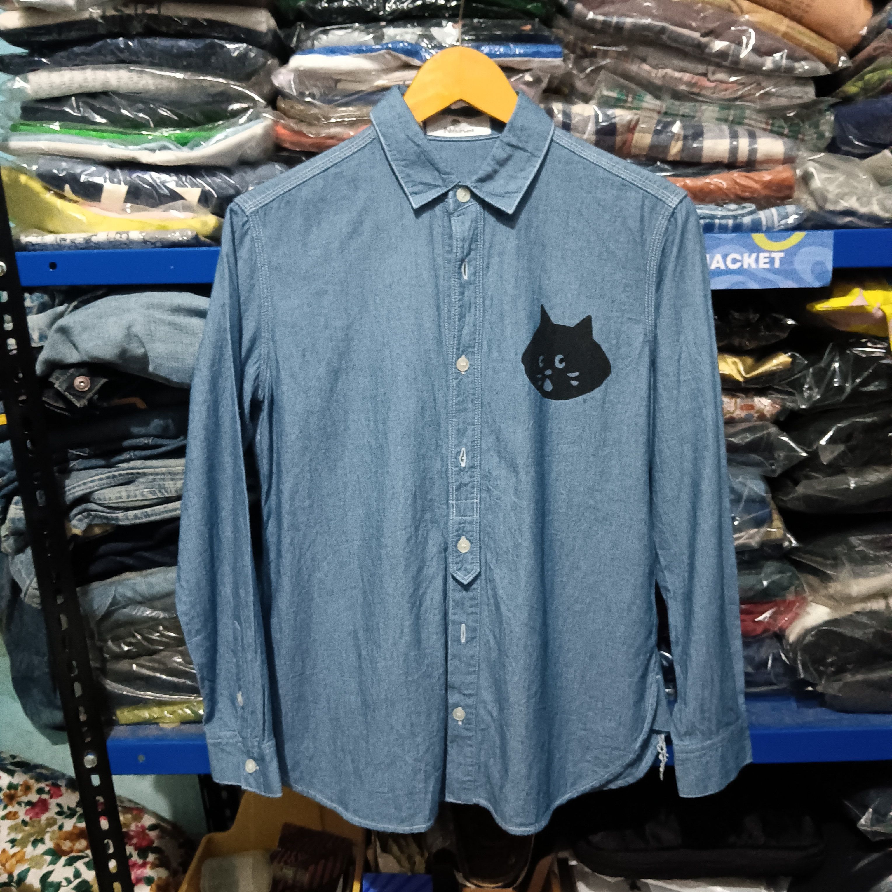 Issey Miyake × Japanese Brand × Ne-Net Ne-net Cat denim shirt button up Size US L / EU 52-54 / 3 - 1 Thumbnail