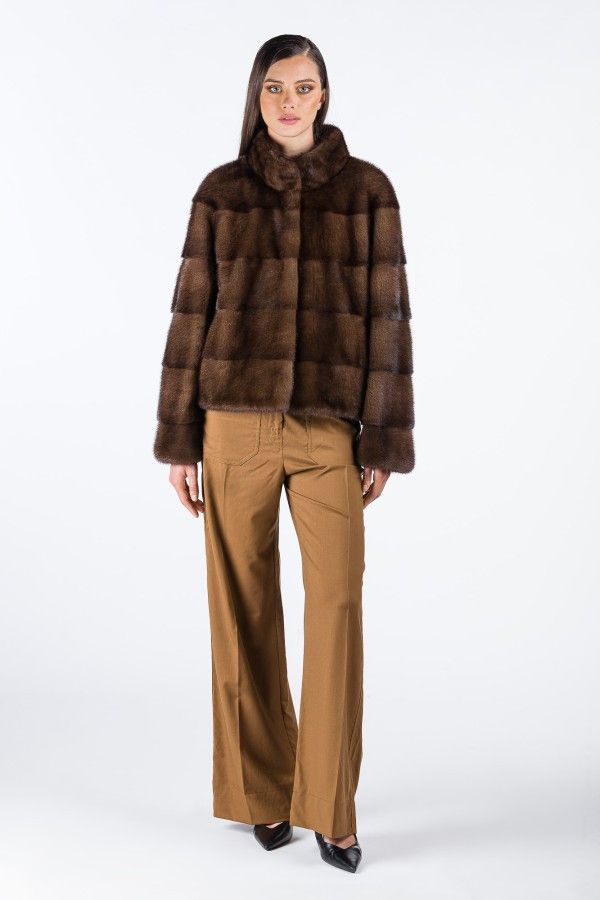 image of Mink Fur Coat Women's Short Brown Mink Coat