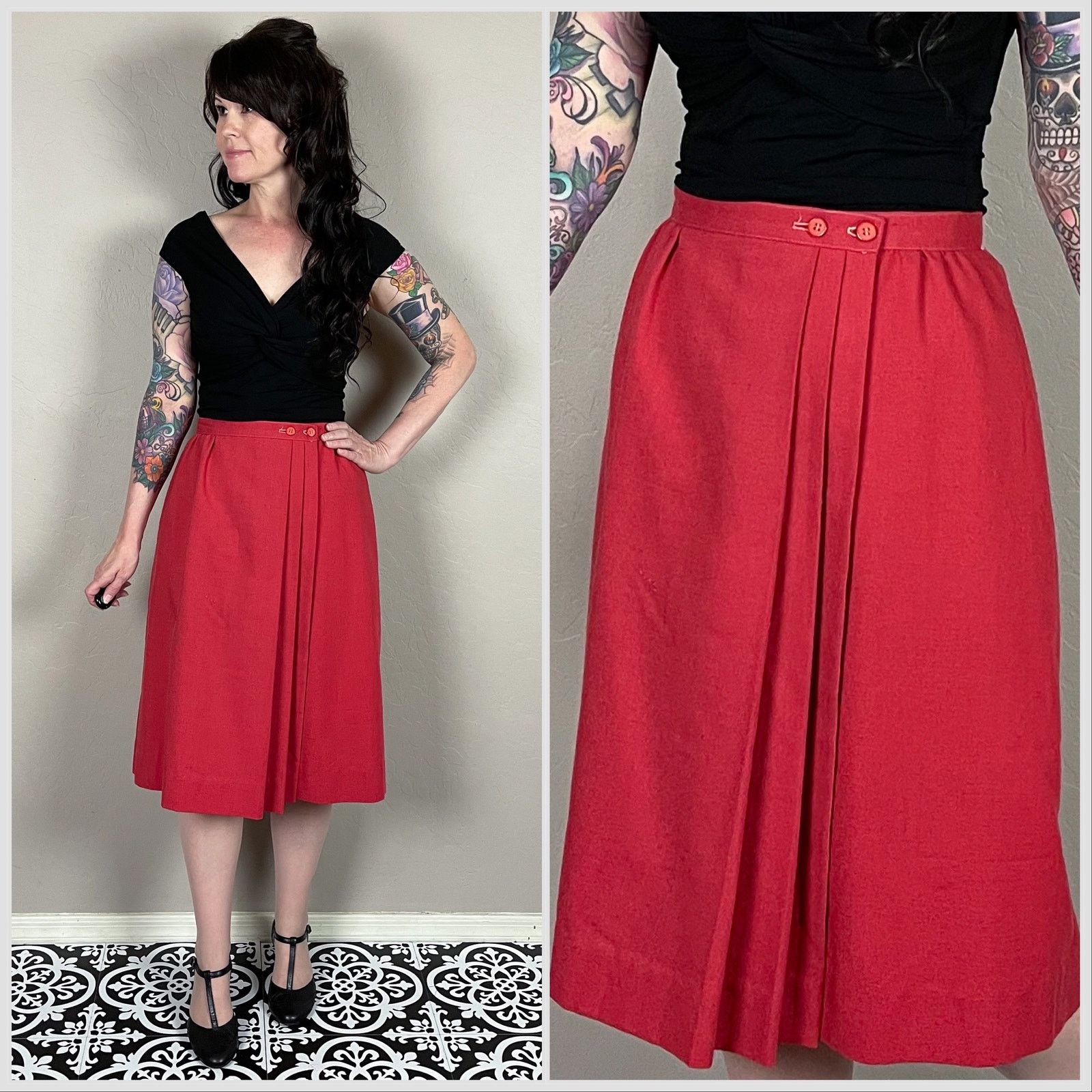 Vintage Vintage 1970s Red Pleated High Waisted Wrap Skirt Size 26" / US 2 / IT 38 - 1 Thumbnail