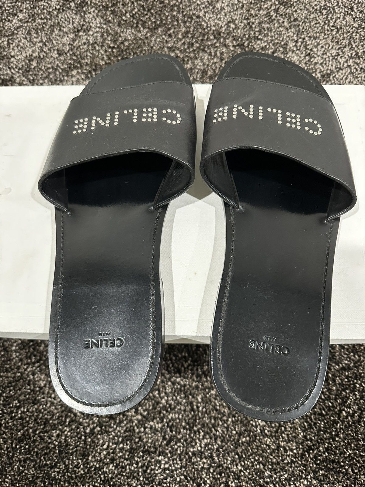 Celine × Hedi Slimane Celine x Hedi Slimane Studded Logo Black Leather Sandal Size US 9 / EU 42 - 8 Thumbnail